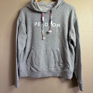 Peloton Heather Gray Pullover Hoodie with Tie Dye Drawstrings size M